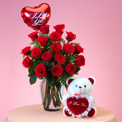 18 Rosas Rojas, Peluche y Globo # 32
